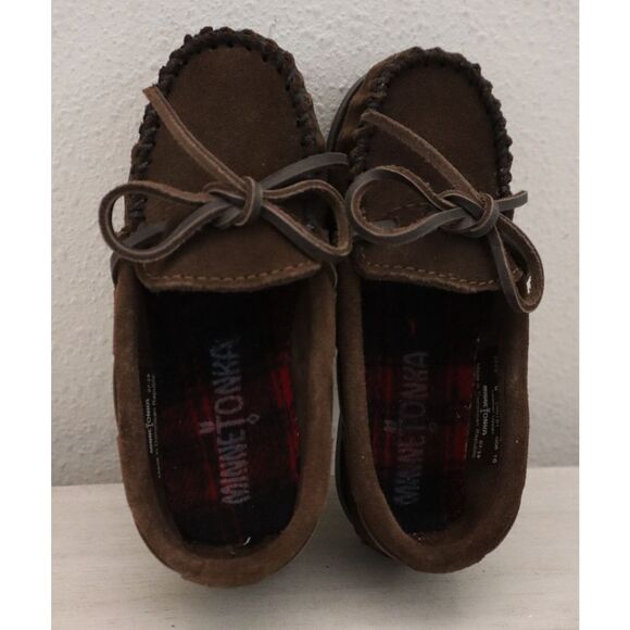 Minnetonka 2773 Boy's Sz 9M Chocolate Brown Suede Slip-On Moccassin Boat Shoes - Picture 2 of 12